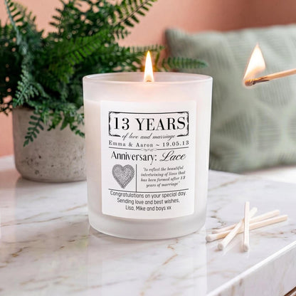 Personalised 13th Lace Wedding Anniversary Candle - The Word Shack