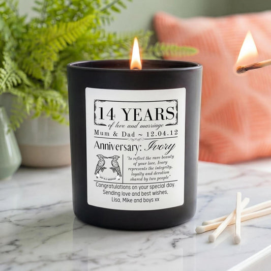 Personalised 14th Ivory Wedding Anniversary Candle - The Word Shack
