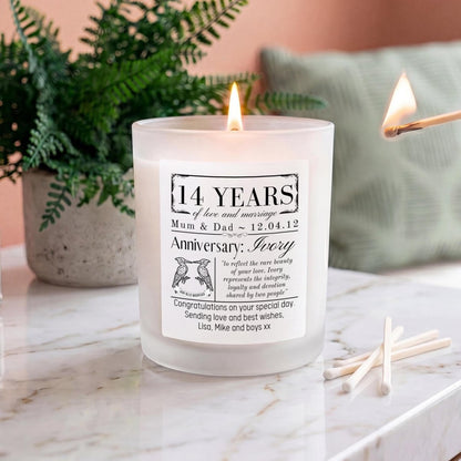Personalised 14th Ivory Wedding Anniversary Candle - The Word Shack
