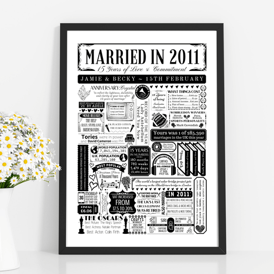 Personalised 15th Crystal Anniversary Print | Married in 2011 Gift - The Word Shack