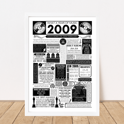 Personalised 16th Birthday Music Print - Custom 2009 Facts - The Word Shack