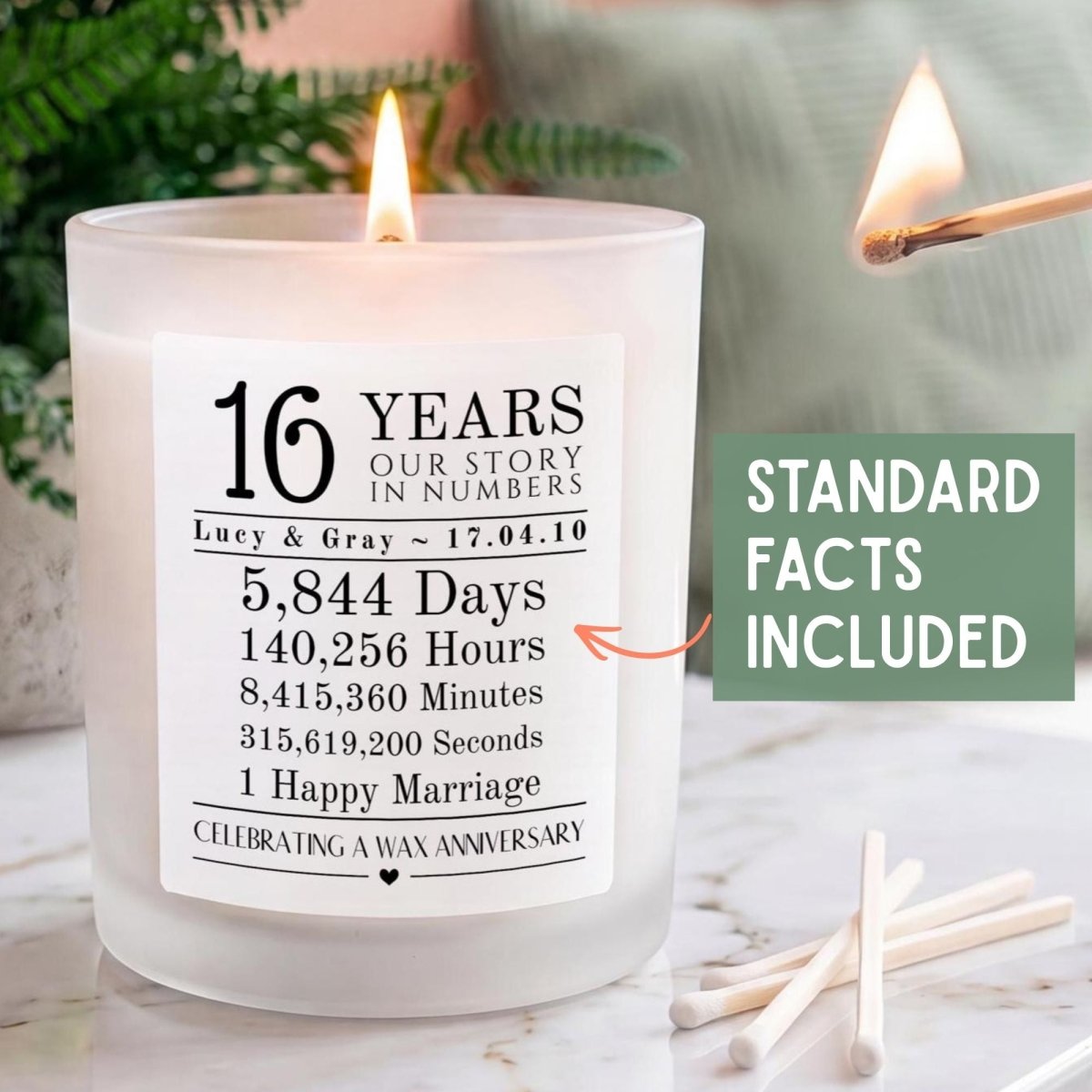 Personalised 16th Wax Anniversary Candle Our Story in Numbers - The Word Shack