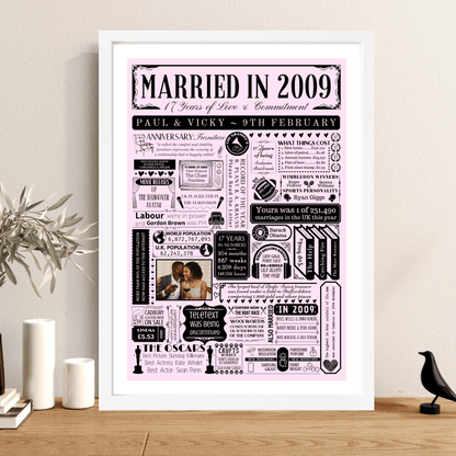 Personalised 17th Furniture Anniversary Print | Married in 2009 Gift with Photo - The Word Shack
