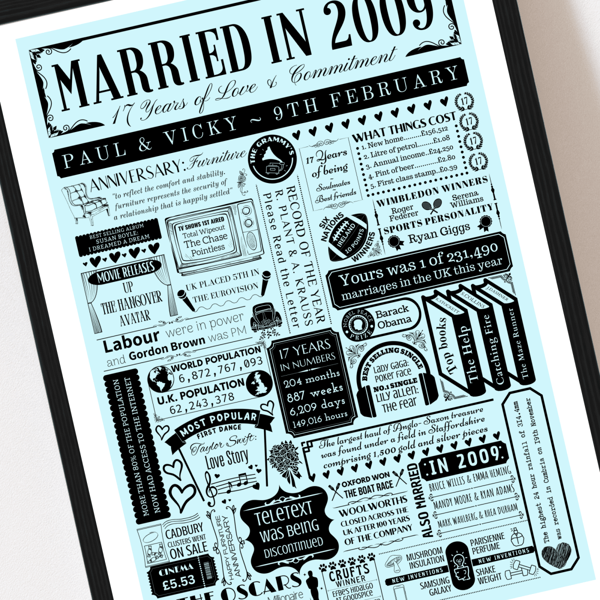 Personalised 17th Furniture Wedding Anniversary Print | Married in 2009 - The Word Shack