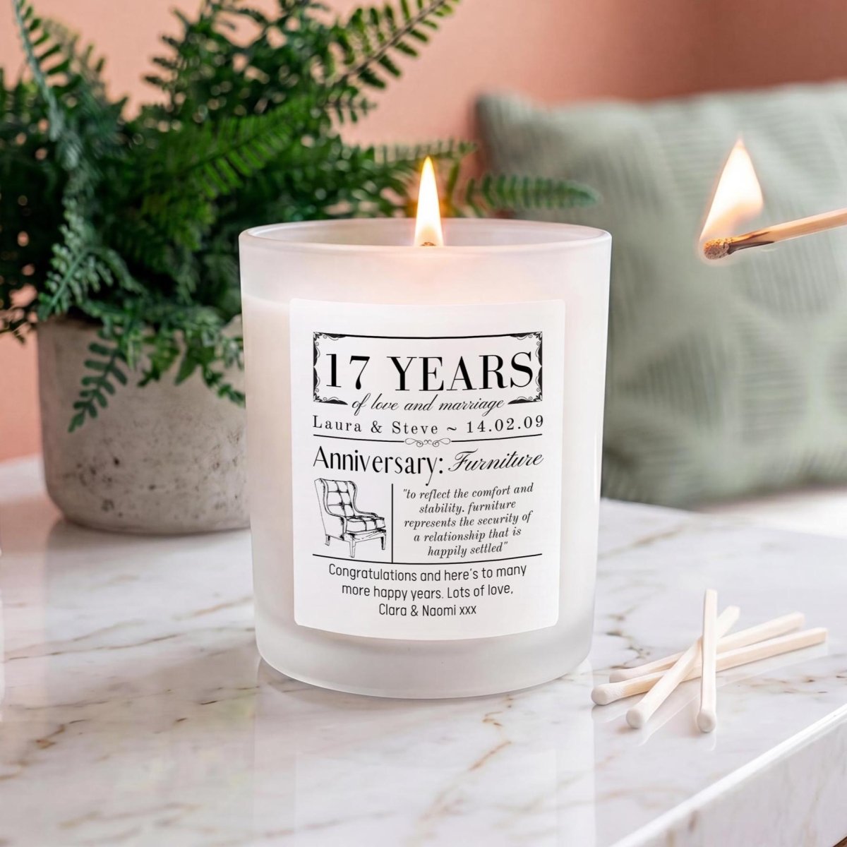 Personalised 17th Wedding Anniversary Candle - The Word Shack