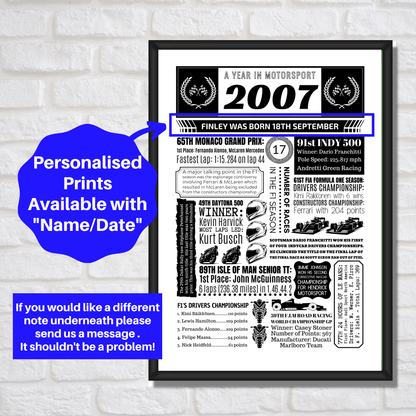 Personalised 18th Birthday Motorsport Print - The Word Shack
