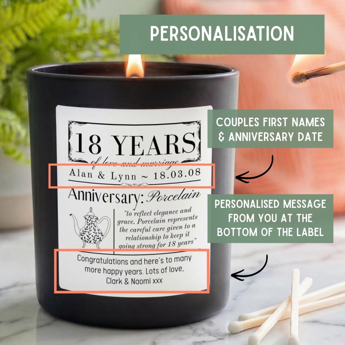 Personalised 18th Wedding Anniversary Candle - The Word Shack