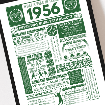 Personalised 1956 Tennis Print - 70th Birthday Gift - The Word Shack