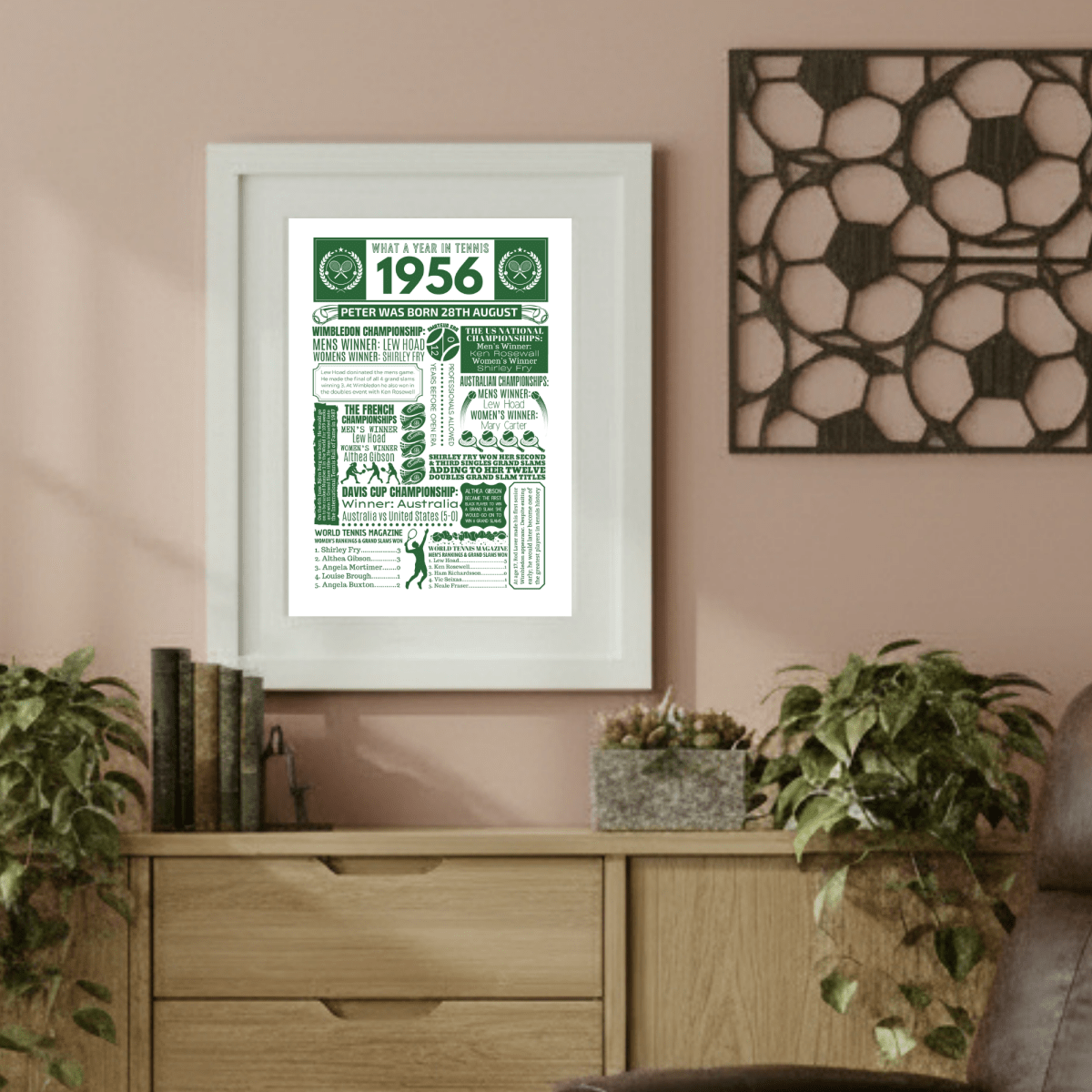 Personalised 1956 Tennis Print - 70th Birthday Gift - The Word Shack