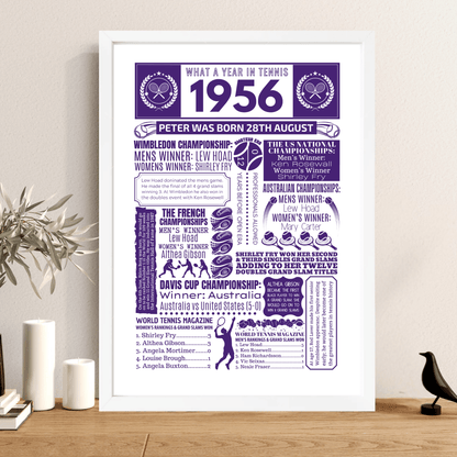 Personalised 1956 Tennis Print - 70th Birthday Gift - The Word Shack