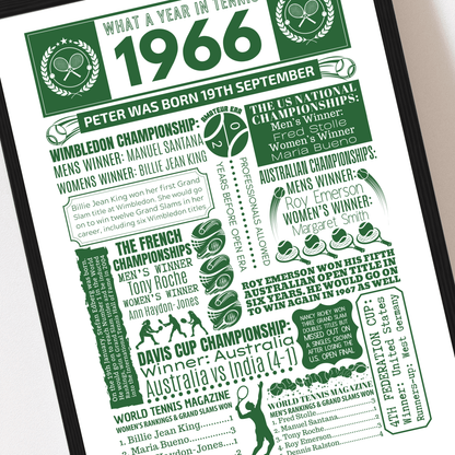 Personalised 1966 Tennis Print - 60th Birthday Gift - The Word Shack