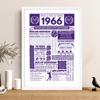 Personalised 1966 Tennis Print - 60th Birthday Gift - The Word Shack