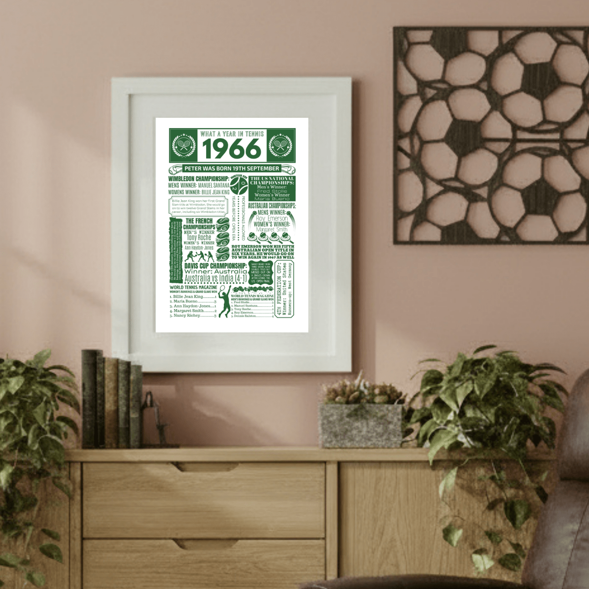 Personalised 1966 Tennis Print - 60th Birthday Gift - The Word Shack