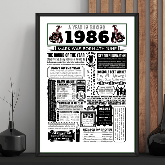 Personalised 1986 Boxing Print - 40th Birthday Gift - The Word Shack