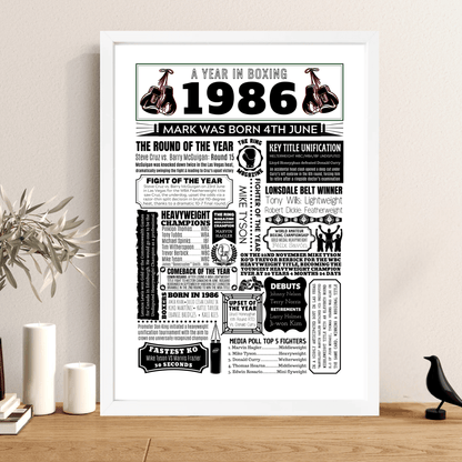 Personalised 1986 Boxing Print - 40th Birthday Gift - The Word Shack