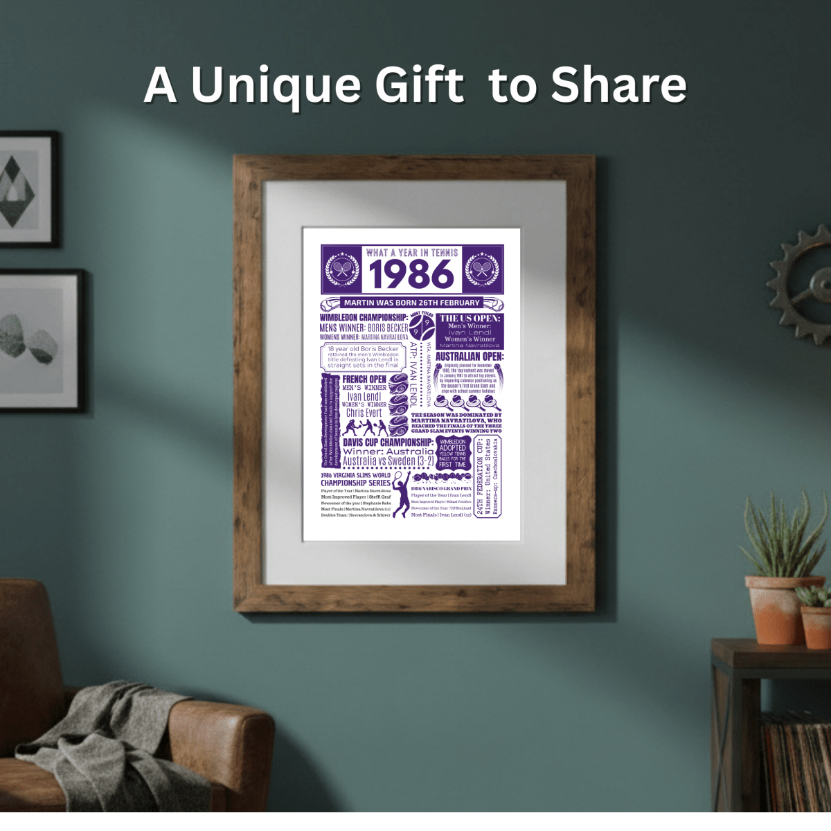 Personalised 1986 Tennis Print - 40th Birthday Gift - The Word Shack