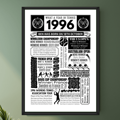 Personalised 1996 Tennis Print - 30th Birthday Gift - The Word Shack