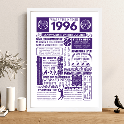Personalised 1996 Tennis Print - 30th Birthday Gift - The Word Shack