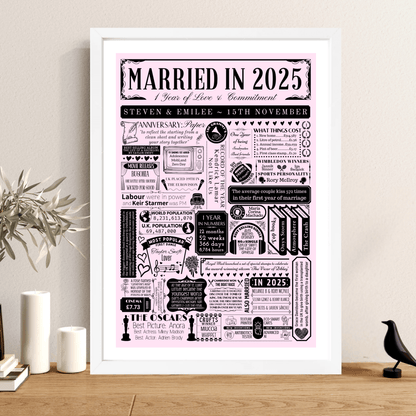 Personalised 1st Paper Anniversary Print | Married in 2025 Gift - The Word Shack