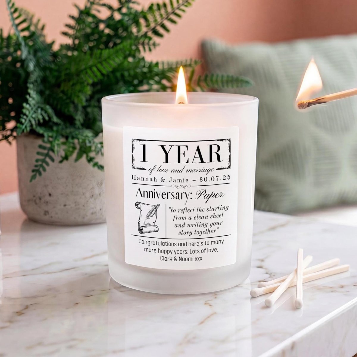 Personalised 1st Wedding Anniversary Candle - The Word Shack