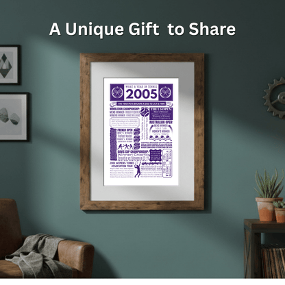 Personalised 2005 Tennis Print - 21st Birthday Gift - The Word Shack
