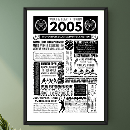 Personalised 2005 Tennis Print - 21st Birthday Gift - The Word Shack