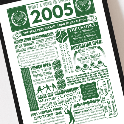 Personalised 2005 Tennis Print - 21st Birthday Gift - The Word Shack