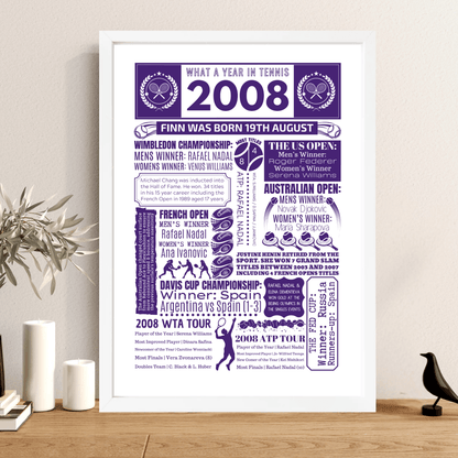 Personalised 2008 Tennis Print - 18th Birthday Gift - The Word Shack
