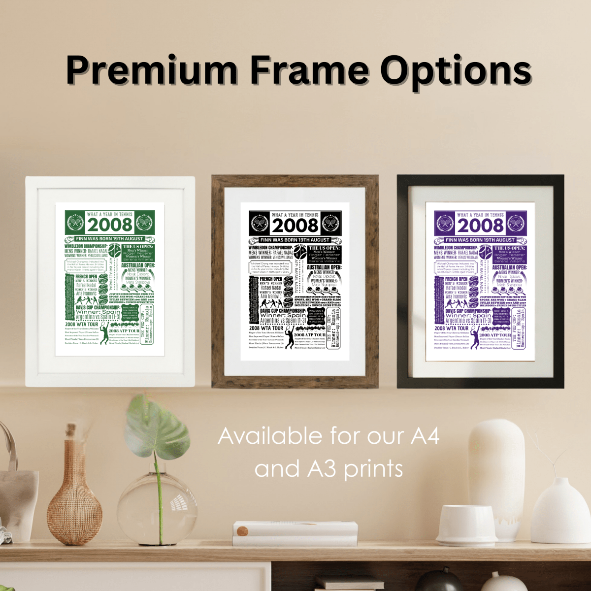 Personalised 2008 Tennis Print - 18th Birthday Gift - The Word Shack