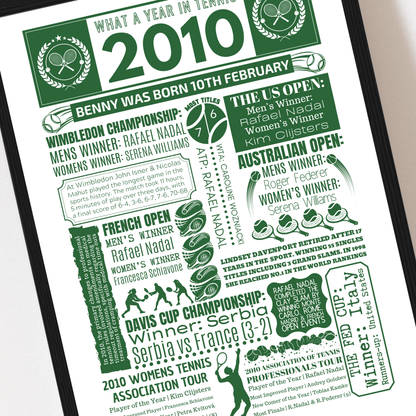 Personalised 2010 Tennis Print - 16th Birthday Gift - The Word Shack