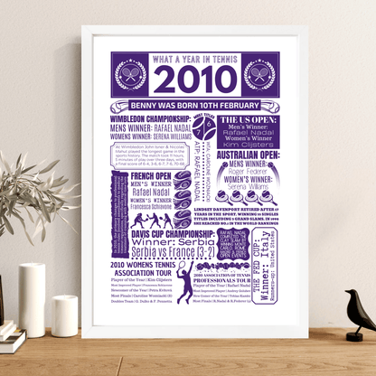 Personalised 2010 Tennis Print - 16th Birthday Gift - The Word Shack