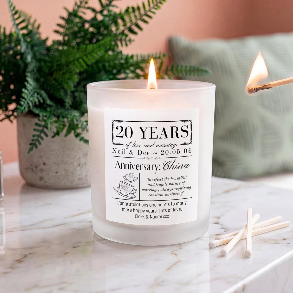 Personalised 20th Wedding Anniversary Candle | China Anniversary Gift - The Word Shack