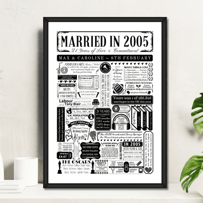 Personalised 21st Anniversary Print | Married in 2005 - The Word Shack