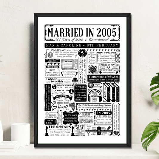 Personalised 21st Anniversary Print | Married in 2005 - The Word Shack