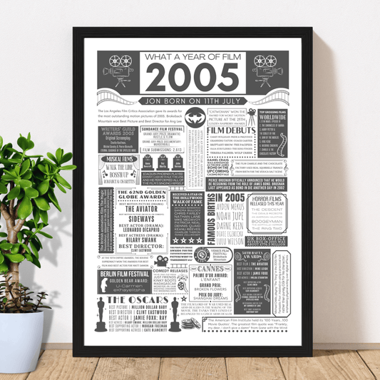 Personalised 21st Birthday Film Print - Custom 2005 Facts - The Word Shack