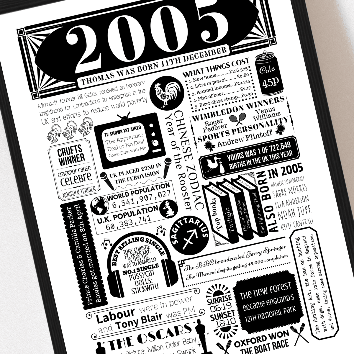 Personalised 21st Birthday Poster | Retro 2005 Fact Print - The Word Shack