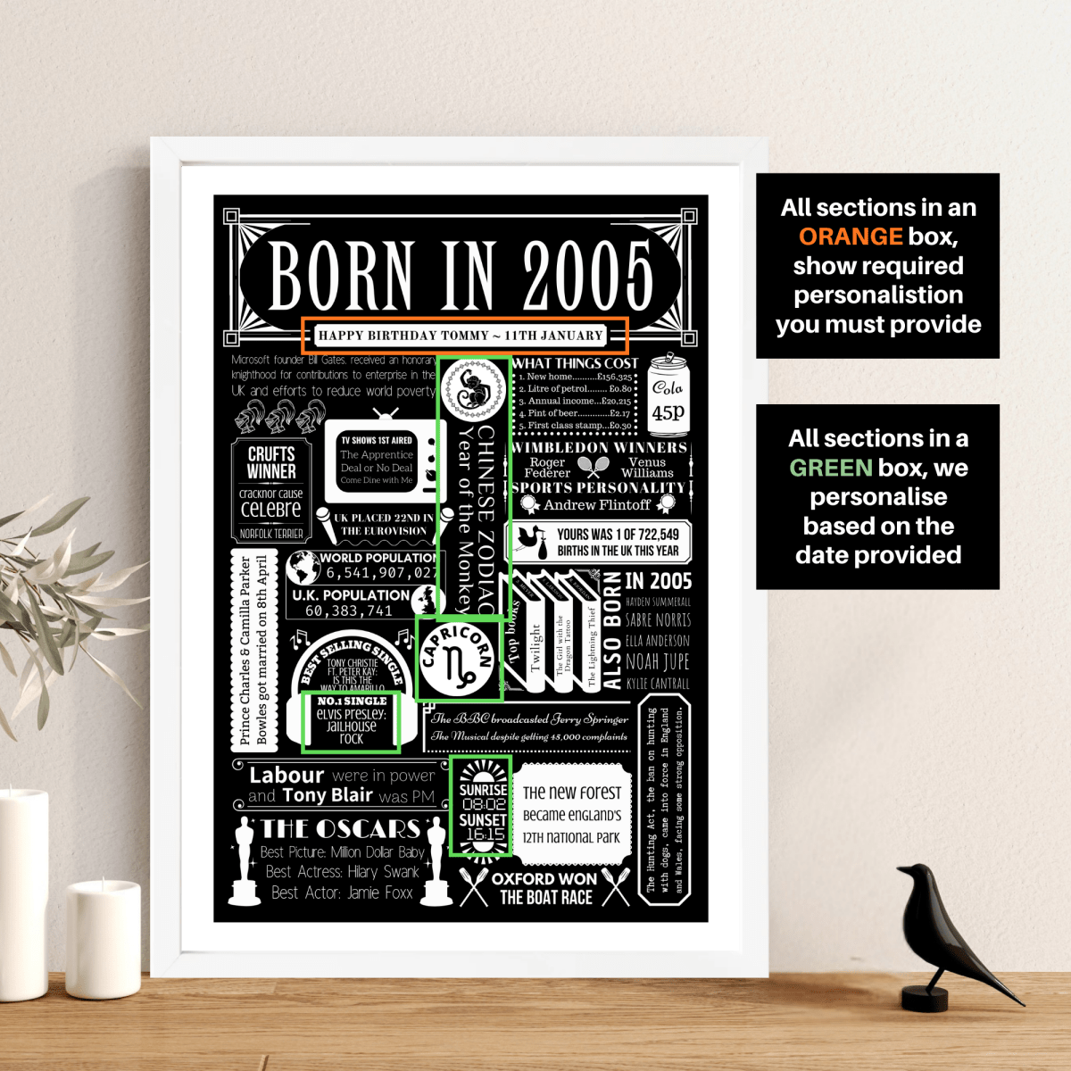 Personalised 21st Birthday Print | 2005 Custom colour Background - The Word Shack