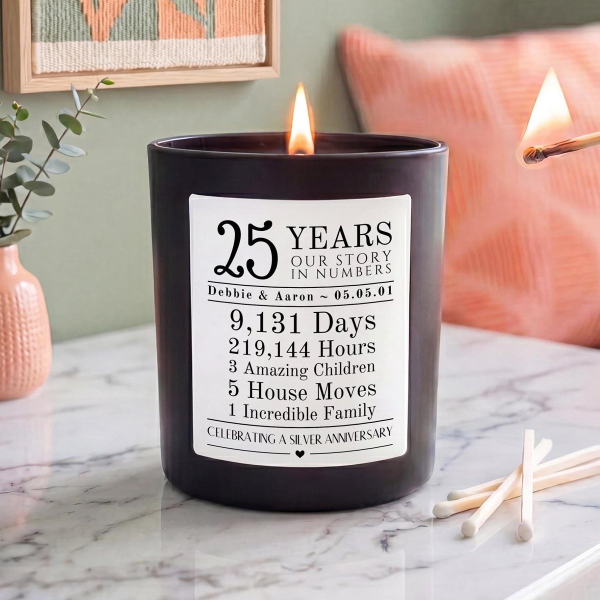 Personalised 25th Silver Anniversary Candle Our Story in Numbers - The Word Shack