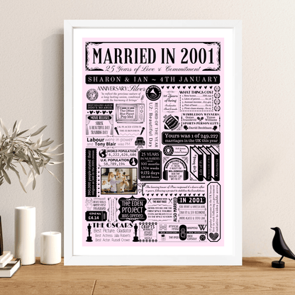 Personalised 25th Silver Anniversary Print | Married in 2001 Gift with Photo - The Word Shack