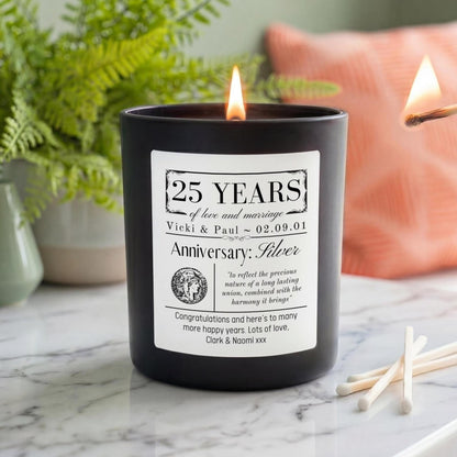 Personalised 25th Wedding Anniversary Candle | Silver Wedding Gift for Couple - The Word Shack