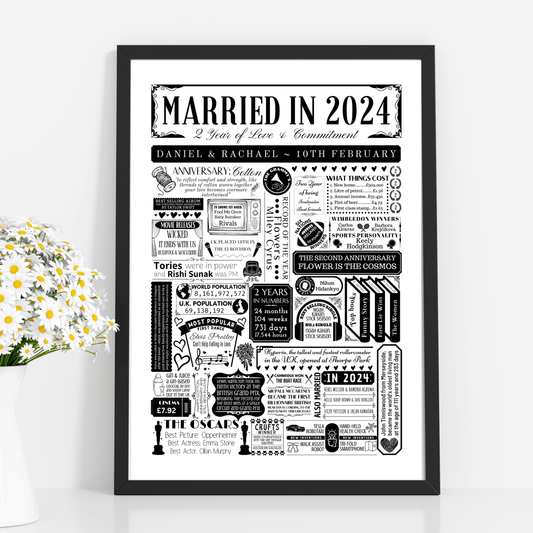 Personalised 2nd Cotton Anniversary Print | Married in 2024 Gift - The Word Shack