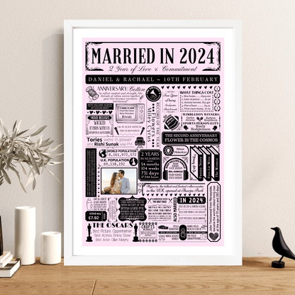 Personalised 2nd Cotton Anniversary Print | Married in 2024 Gift with Photo - The Word Shack