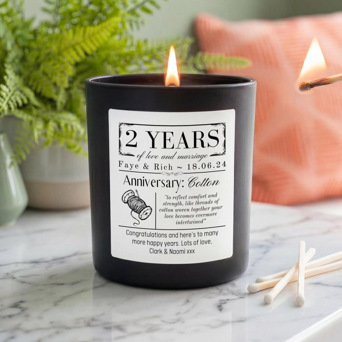 Personalised 2nd Wedding Anniversary Candle - The Word Shack