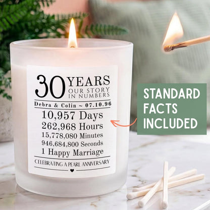 Personalised 30th Anniversary Candle Our Story in Numbers - The Word Shack