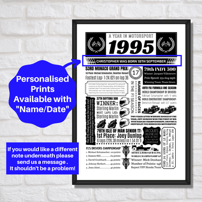 Personalised 30th Birthday Motorsport Print - The Word Shack