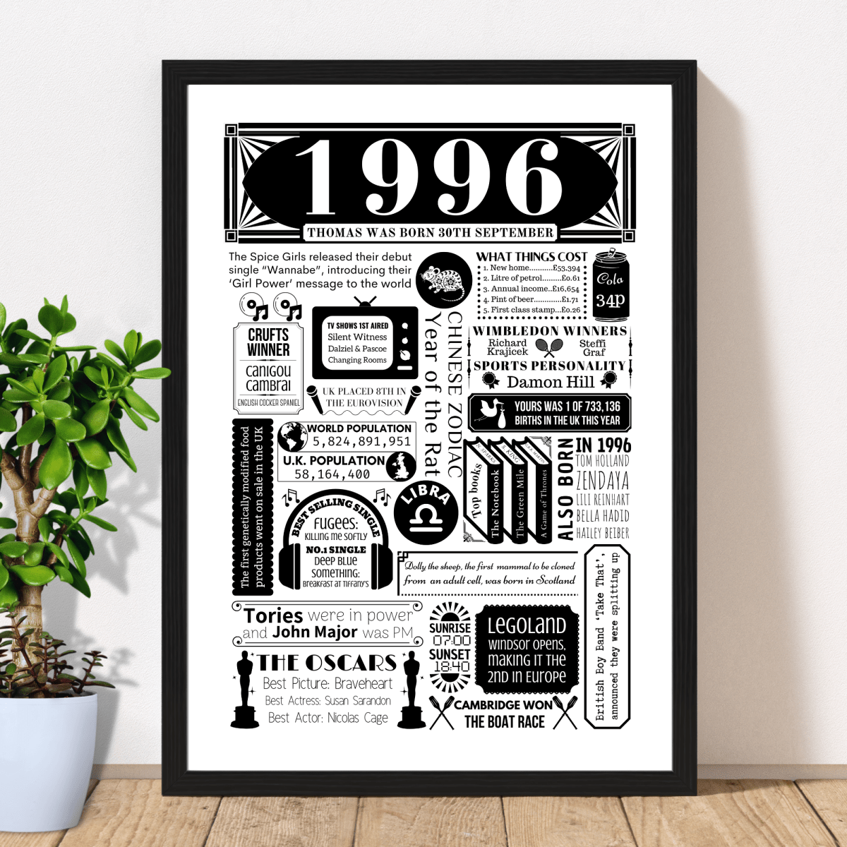 Personalised 30th Birthday Poster | Retro 1996 Fact Print - The Word Shack
