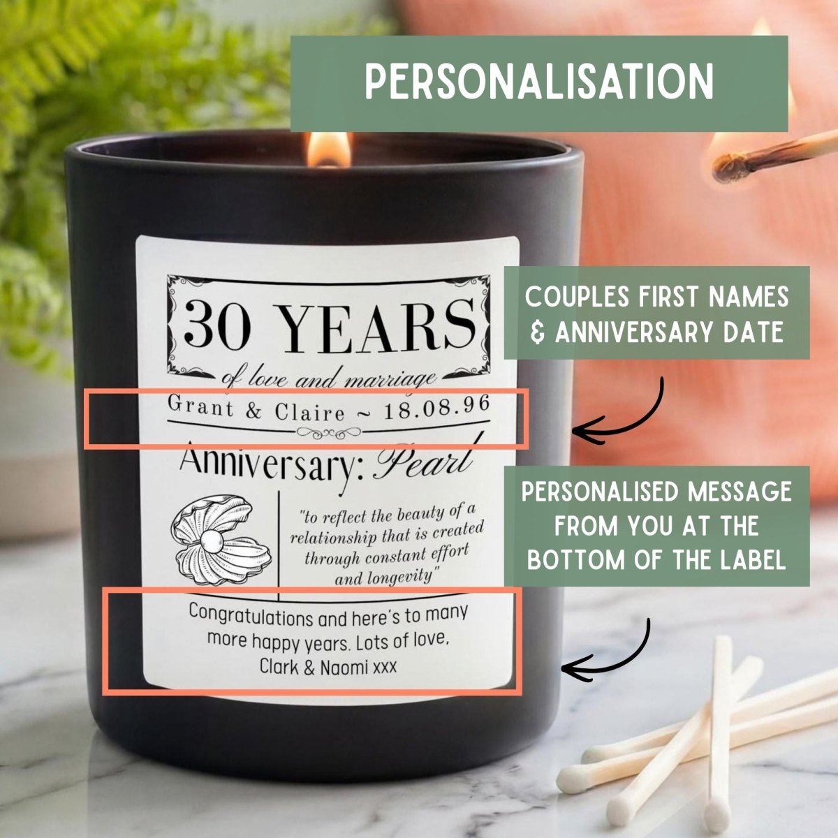 Personalised 30th Pearl Wedding Anniversary Candle - The Word Shack