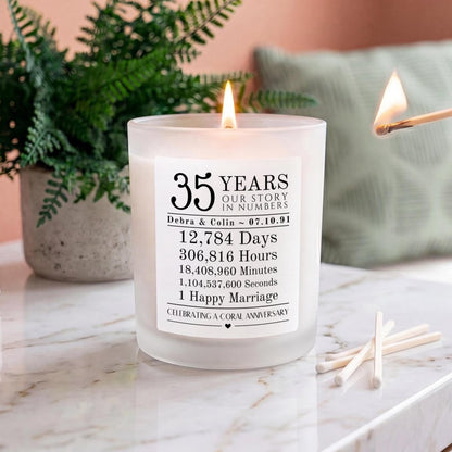 Personalised 35th Coral Anniversary Candle Our Story in Numbers - The Word Shack