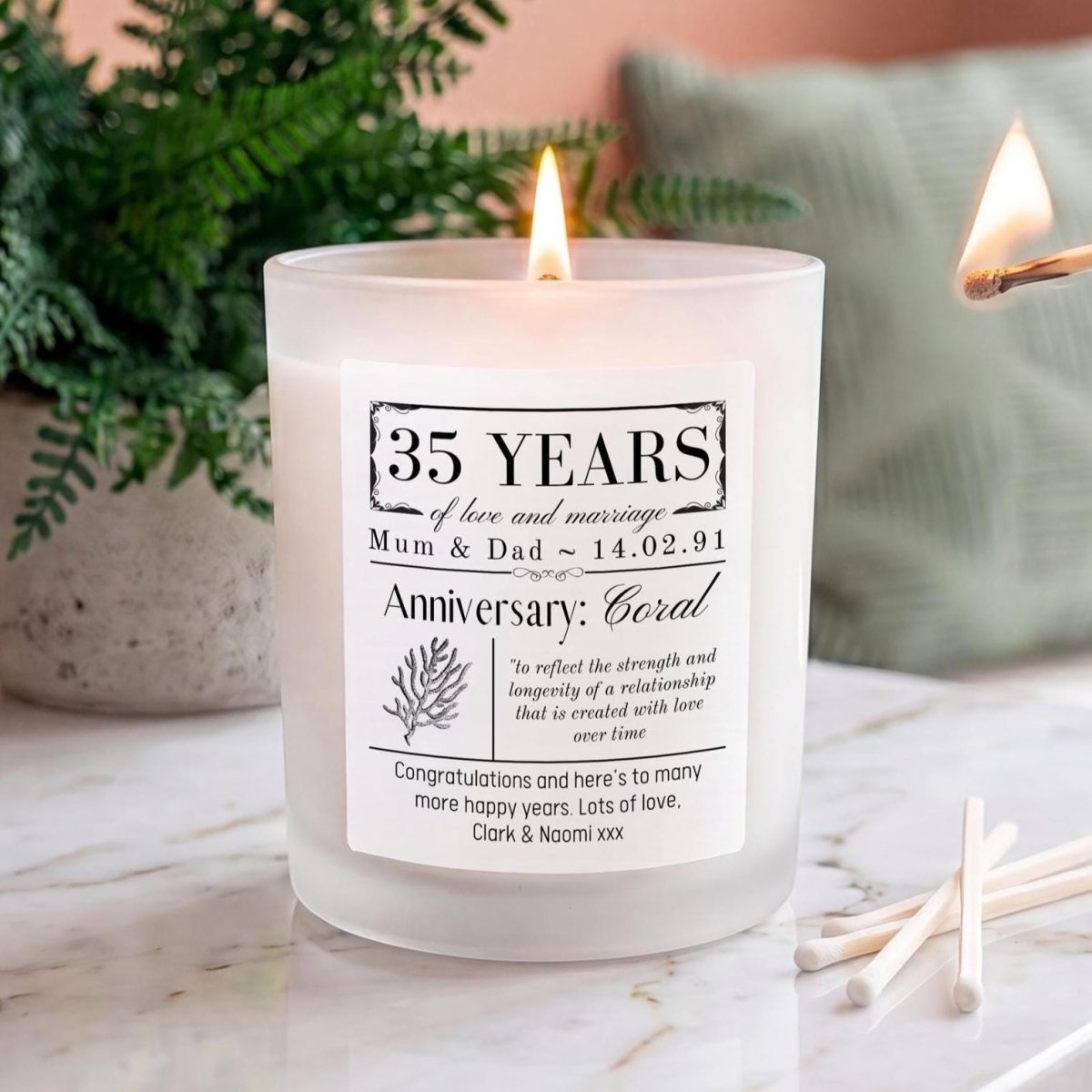 Personalised 35th Coral Wedding Anniversary Candle - The Word Shack