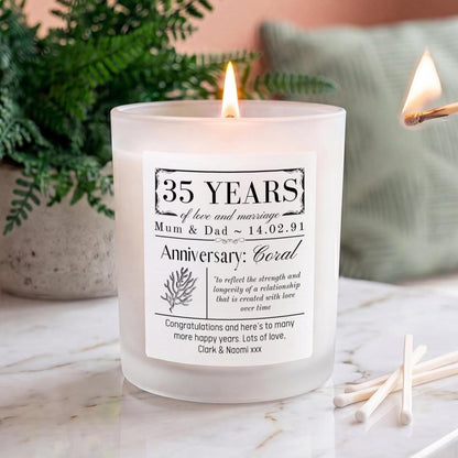 Personalised 35th Coral Wedding Anniversary Candle - The Word Shack